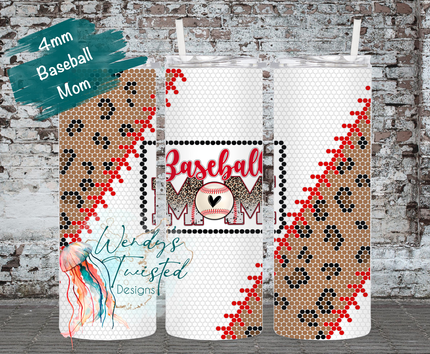 Baseball Mom 4mm/SS16 20oz SUBLIMATION rhinestone tumbler template