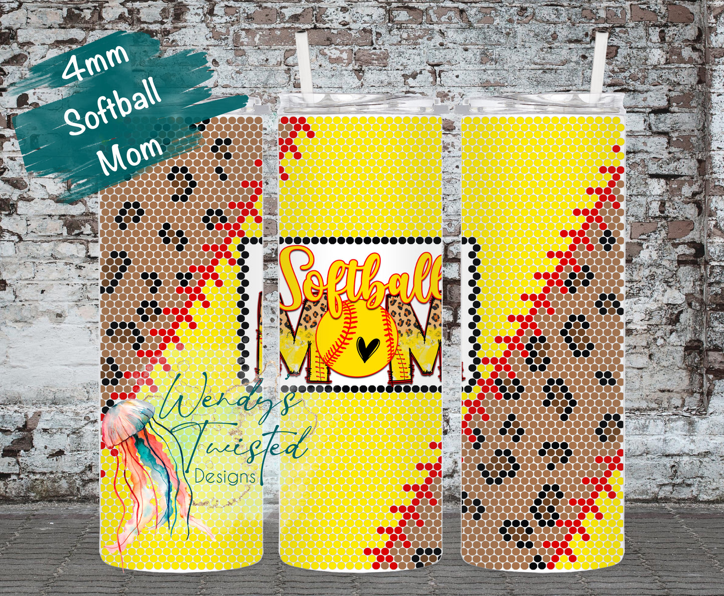 Softball Mom 4mm/SS16 20oz SUBLIMATION rhinestone tumbler template