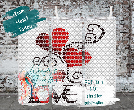 Heart Tattoo Template 4MM/ SS16 Rhinestone Tumbler Templates