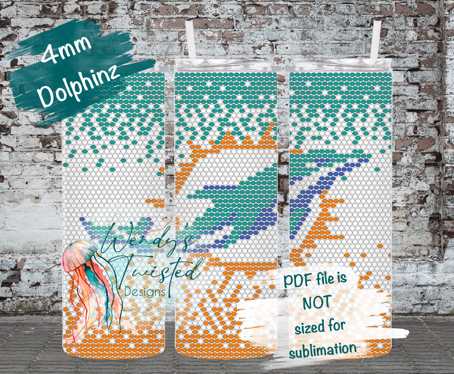 Dolphins 4MM/ SS16 Rhinestone Tumbler Templates