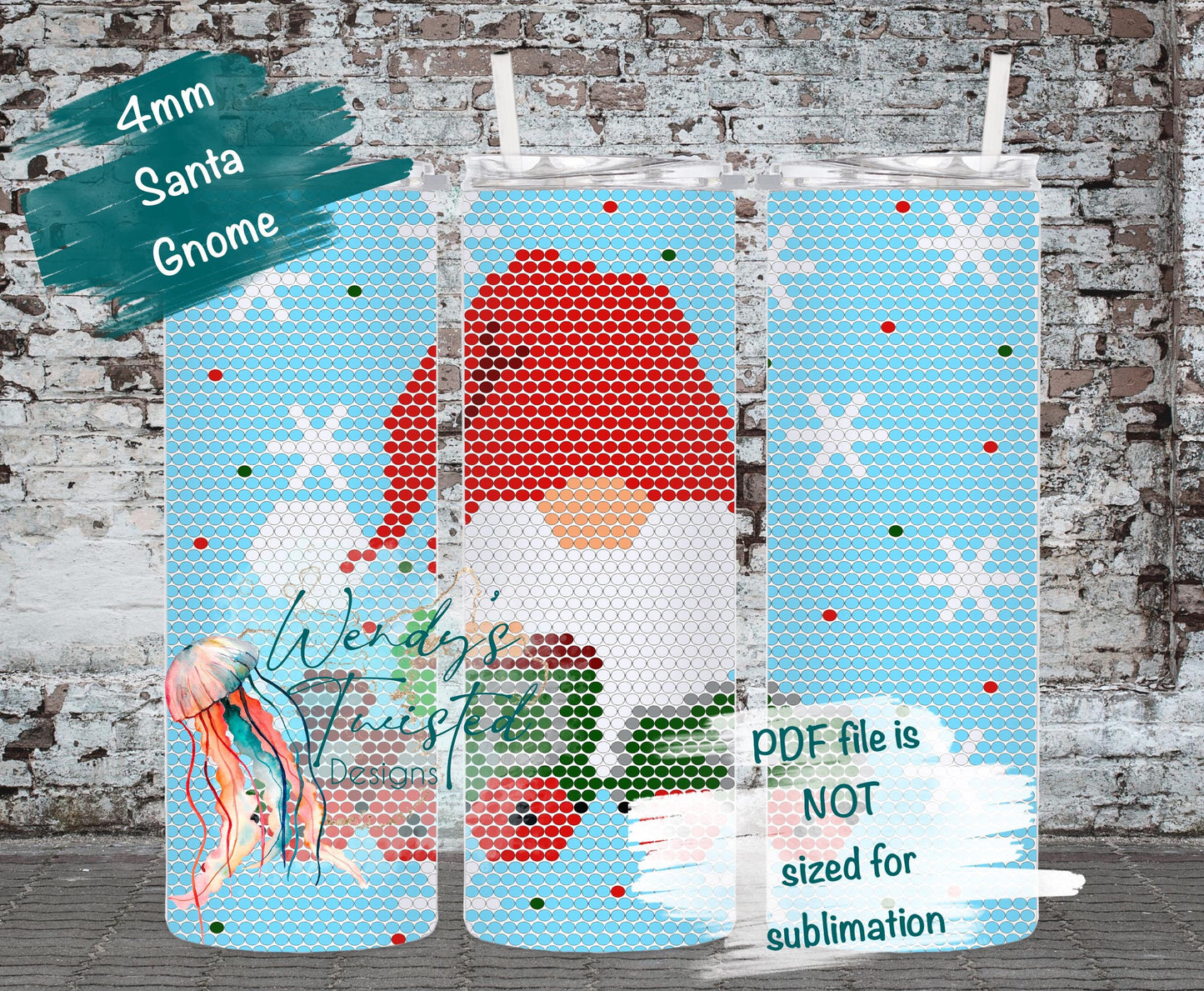 Christmas Train Gnome 4MM/ SS16 Rhinestone Tumbler Templates